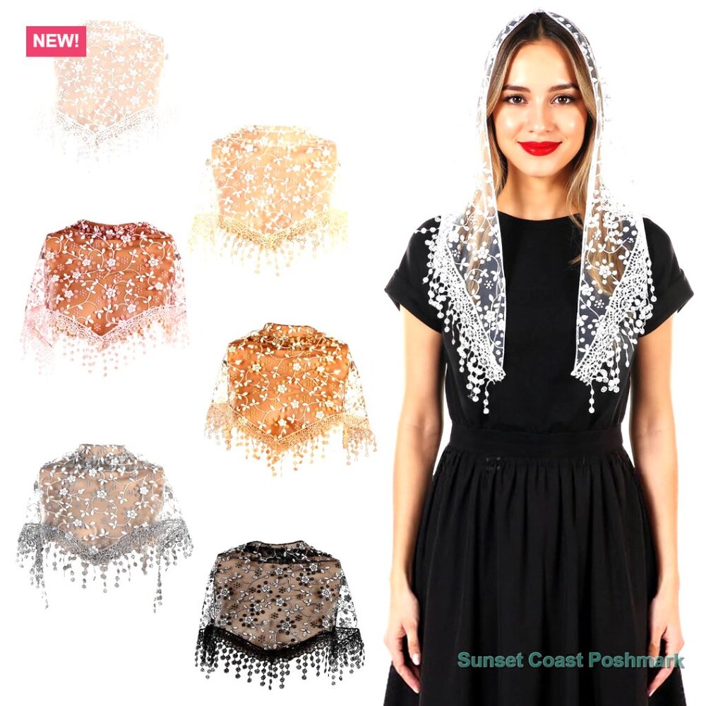 Lace Catholic Veils Set of 6, Floral Mantilla Head Coverings